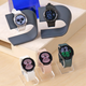 Top: 42mm Galaxy Watch 4 Classic, 46mm Galaxy Watch 4 Classic. Bottom: two 40mm Galaxy Watch 4 models, 44mm Galaxy Watch 4.